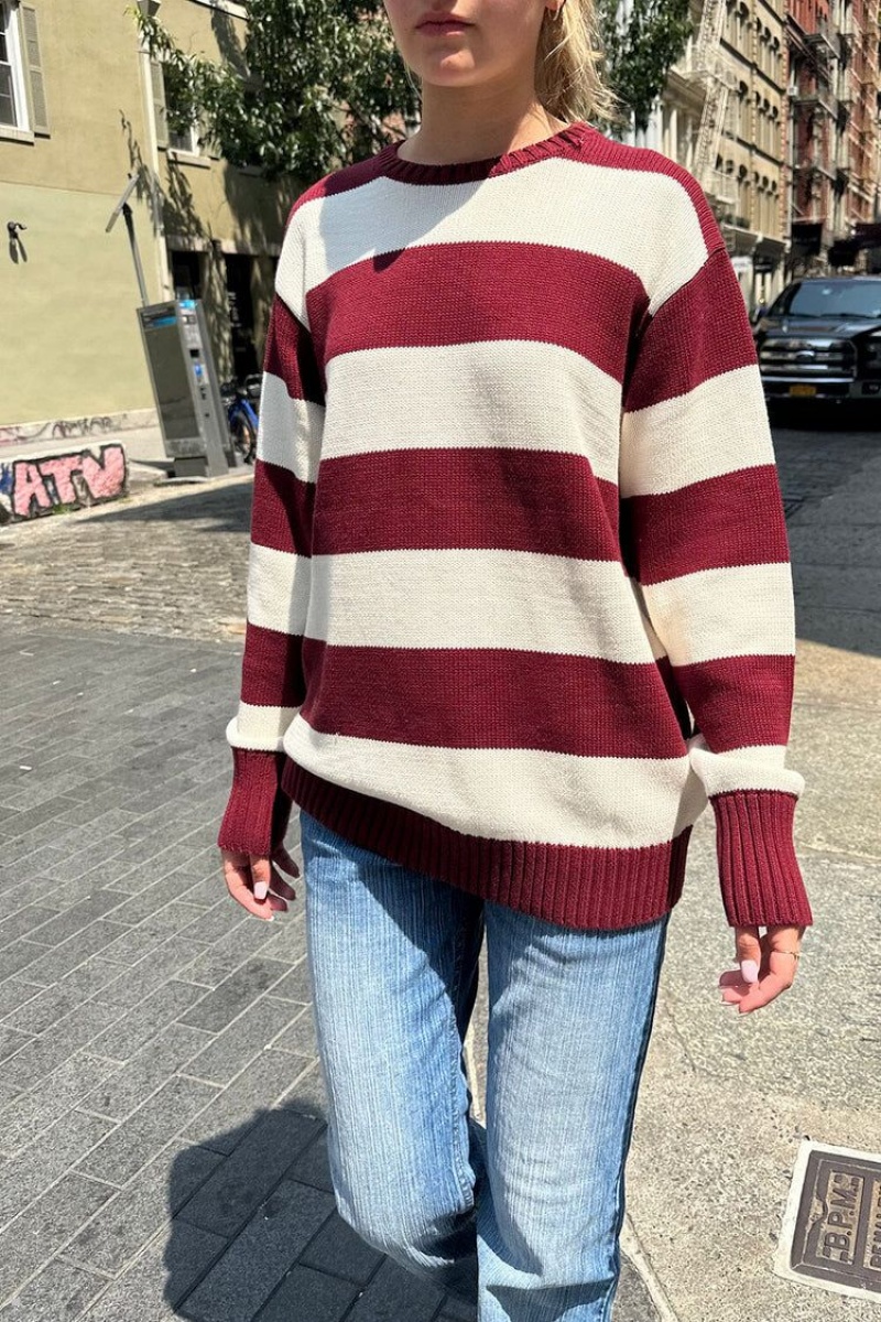 Chandail Brandy Melville Brianna Coton Thick Stripe Bordeaux Blanche | QHF-16344636